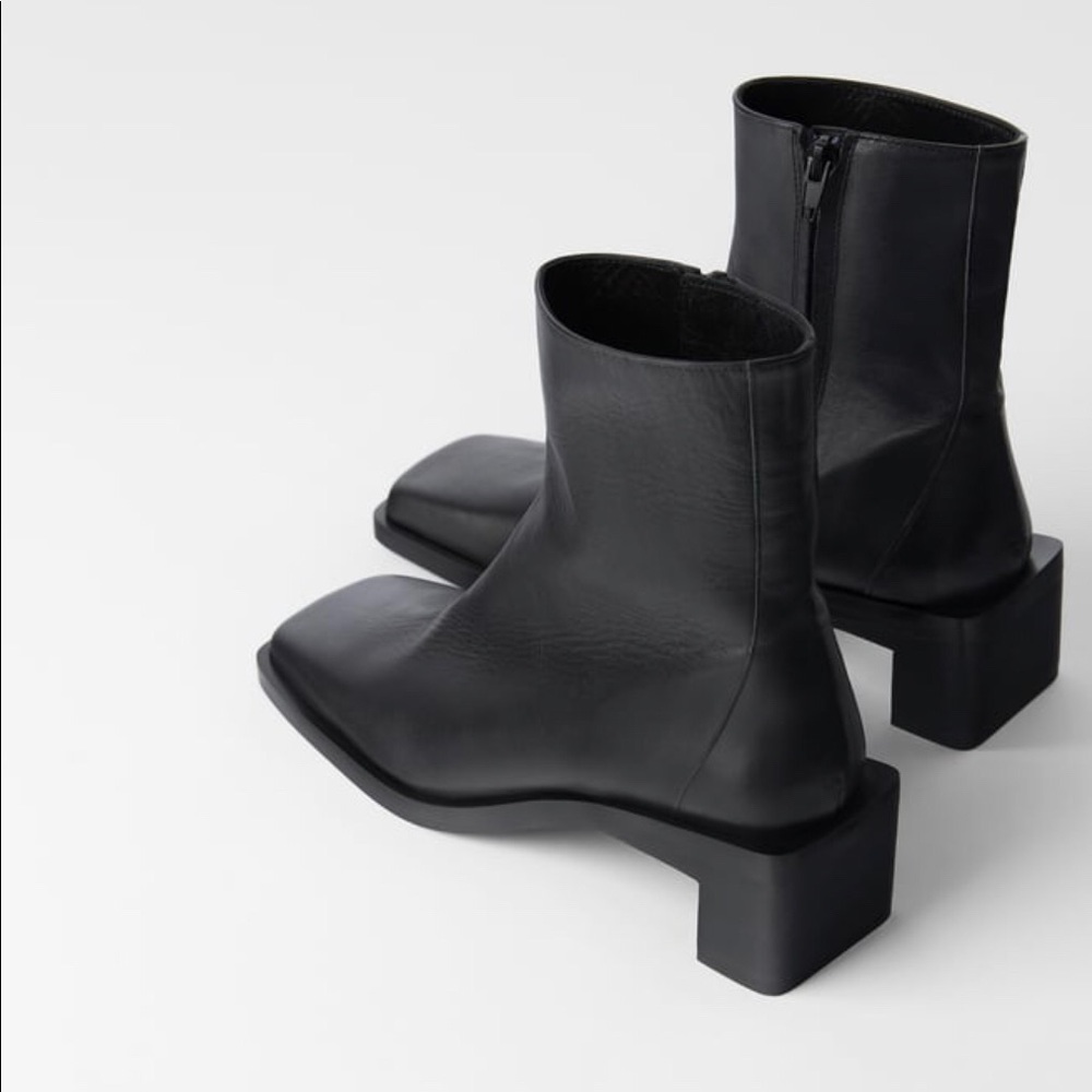 Zara square toed high heel leather boots Sz 10